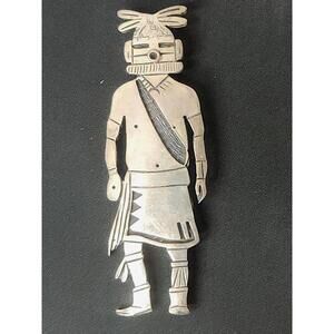 Incredible Vintage Handmade Hopi Kachina Pin Silver - Warrior Hunter Dancer